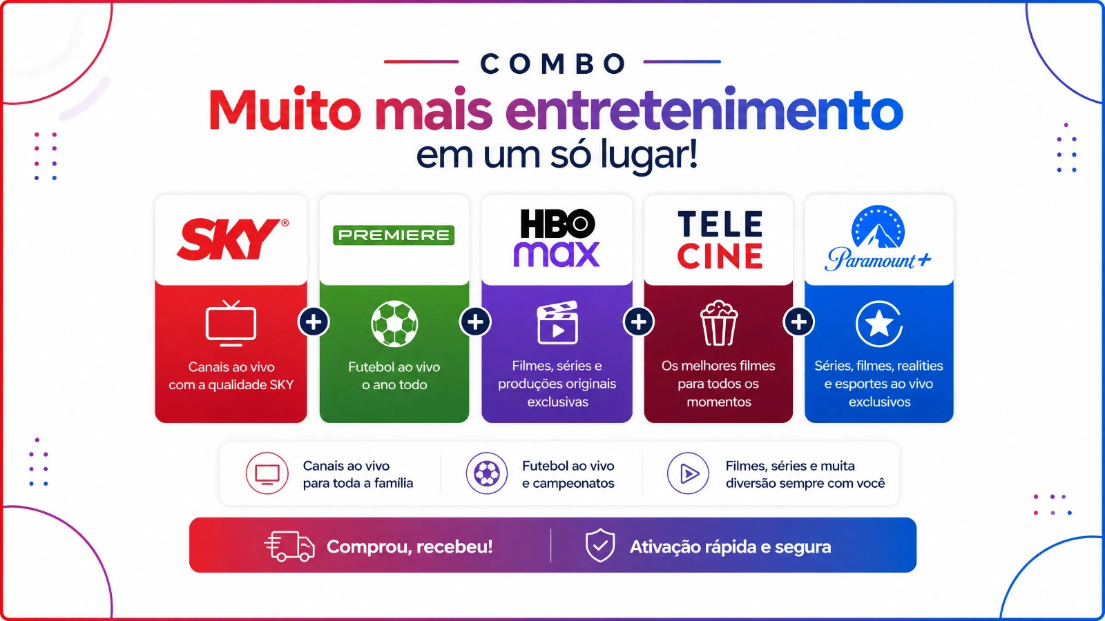 SKY + PREMIERE + HBOMAX + TELECINE + PARAMOUNT - ACESSO PRIVADO